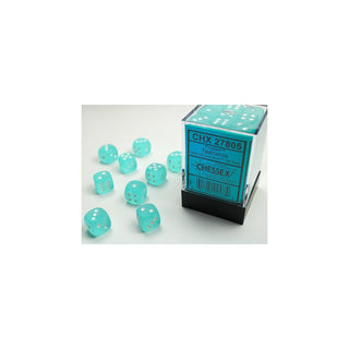 12mm Würfel D6 (36 Stück) - Frosted Türkis/weiss - Toki
