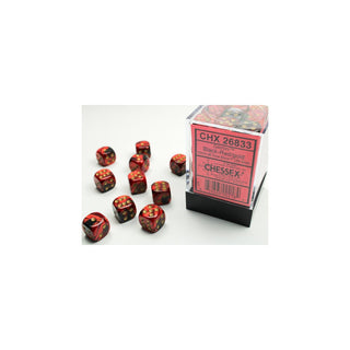 12mm Würfel D6 (36 Stück) - Gemini schwarz/rot/gold - Toki