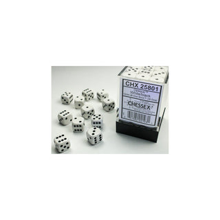 12mm Würfel D6 (36 Stück) – Opaque weiß/schwarz - Toki
