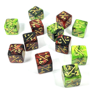 Würfelset 2 - Toned D6: Counter Dice +/ - , 6 Red + 6 Green (12) - Toki